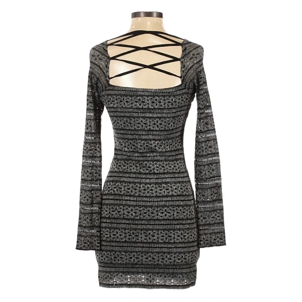 Free People Good Girl Gone Bad Lace Bodycon Mini Dress Gray Black XS